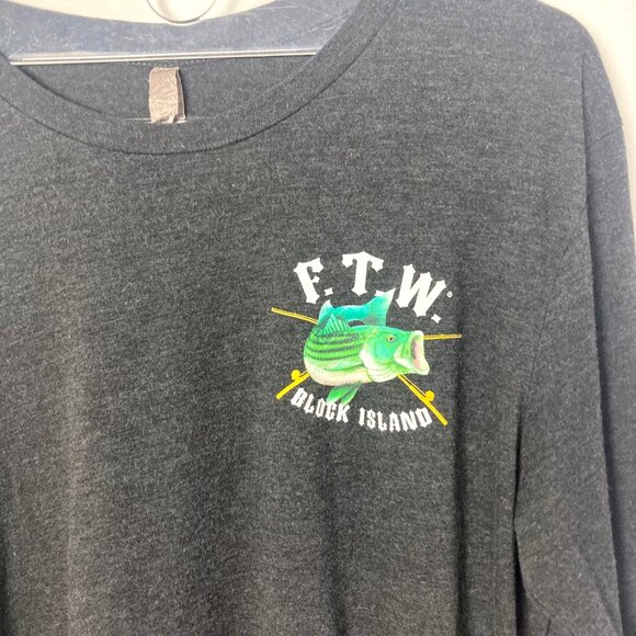 Fish The World Block Island RI Long Sleeve Tee Large  Striped Bass Graphic - Picture 2 of 8